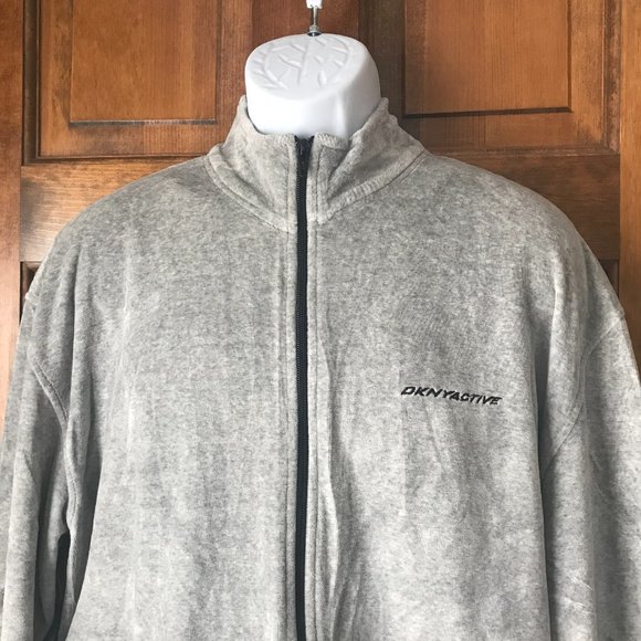 DKNY Active Gray with Black Trim Velour Zip-Up Jacket X-Large - Picture 2 of 9